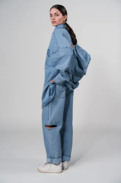 Fashion Karo Kauer Denim Overshirt Blue