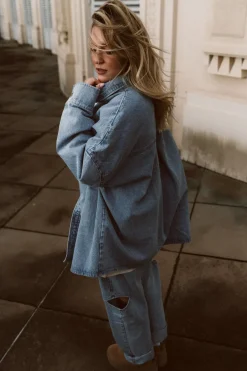 Fashion Karo Kauer Denim Overshirt Blue