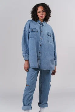 Fashion Karo Kauer Denim Overshirt Blue