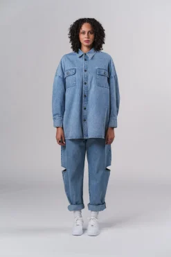 Fashion Karo Kauer Denim Overshirt Blue