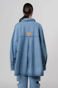 Fashion Karo Kauer Denim Overshirt Blue