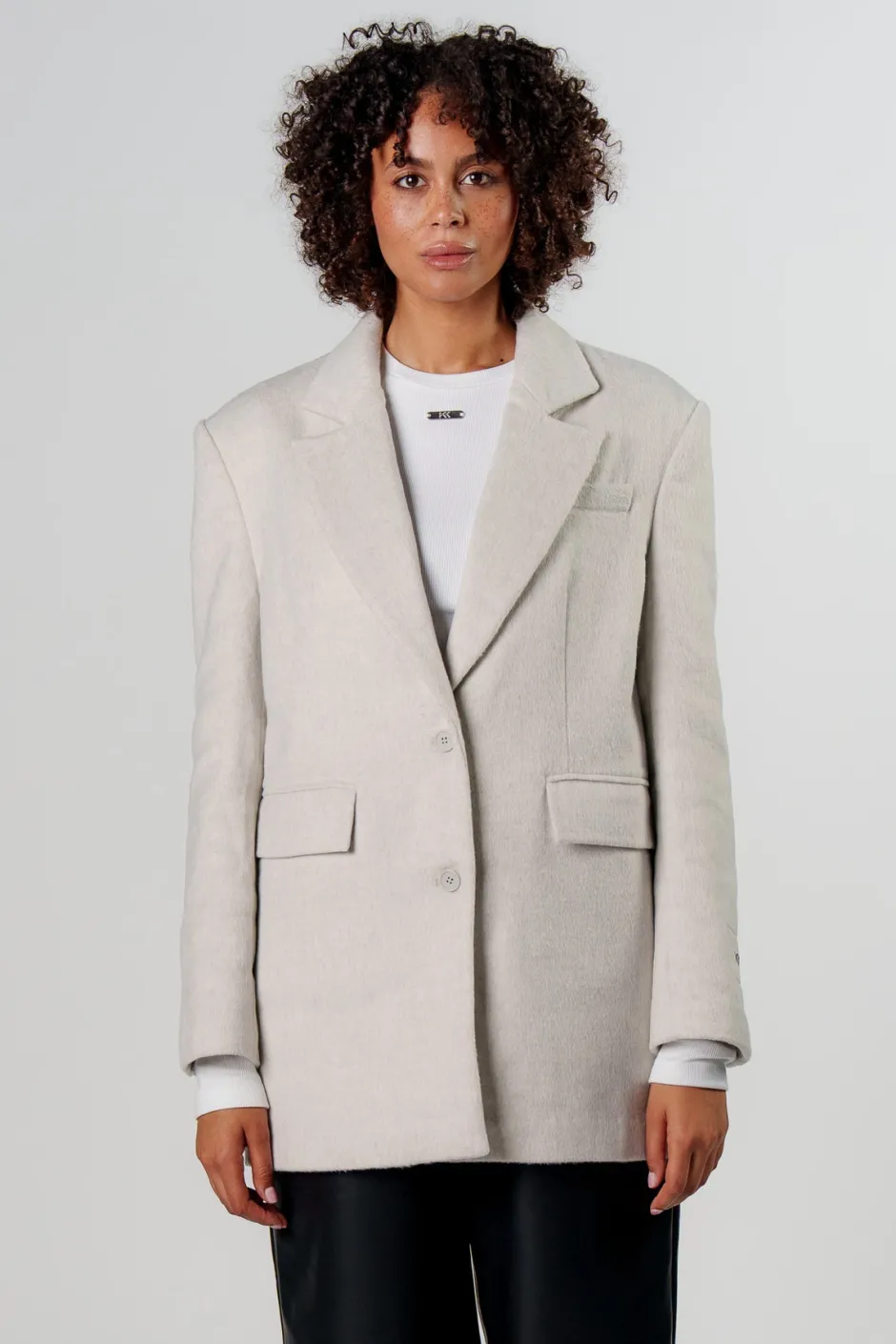 Outlet Karo Kauer Fake Fur Blazer Light Grey