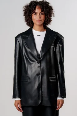 Sale Karo Kauer Faux Leather Blazer Black
