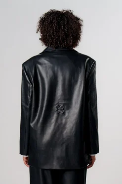 Sale Karo Kauer Faux Leather Blazer Black