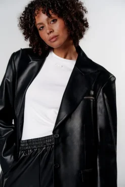 Sale Karo Kauer Faux Leather Blazer Black