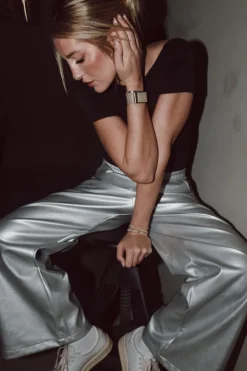 New Karo Kauer Faux Leather Pants Silver