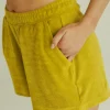 Fashion Karo Kauer Frottee Shorts Olive