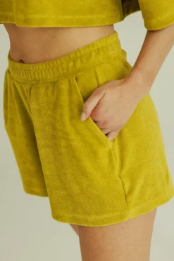 Fashion Karo Kauer Frottee Shorts Olive