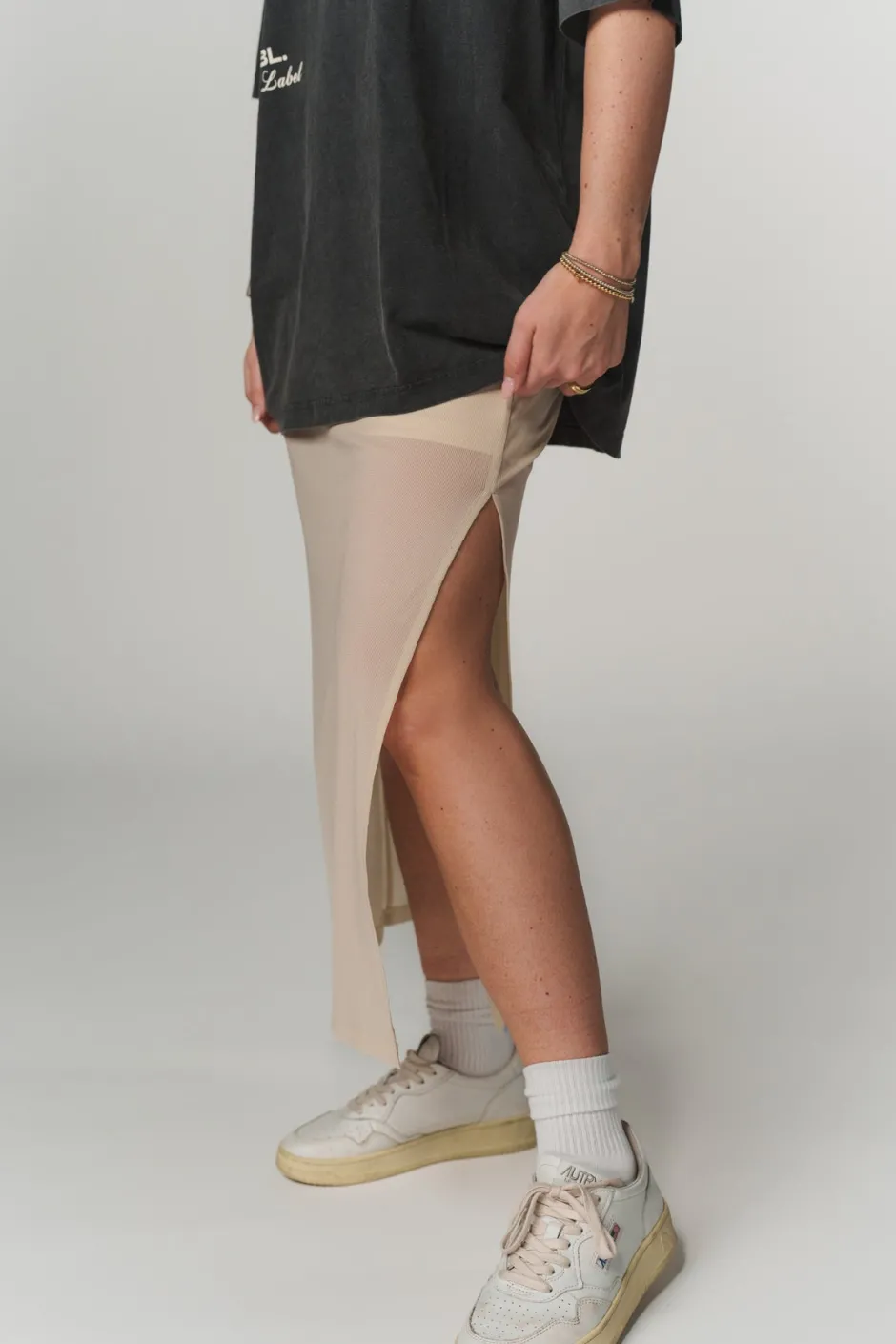 Fashion Karo Kauer Mesh Skirt Creme