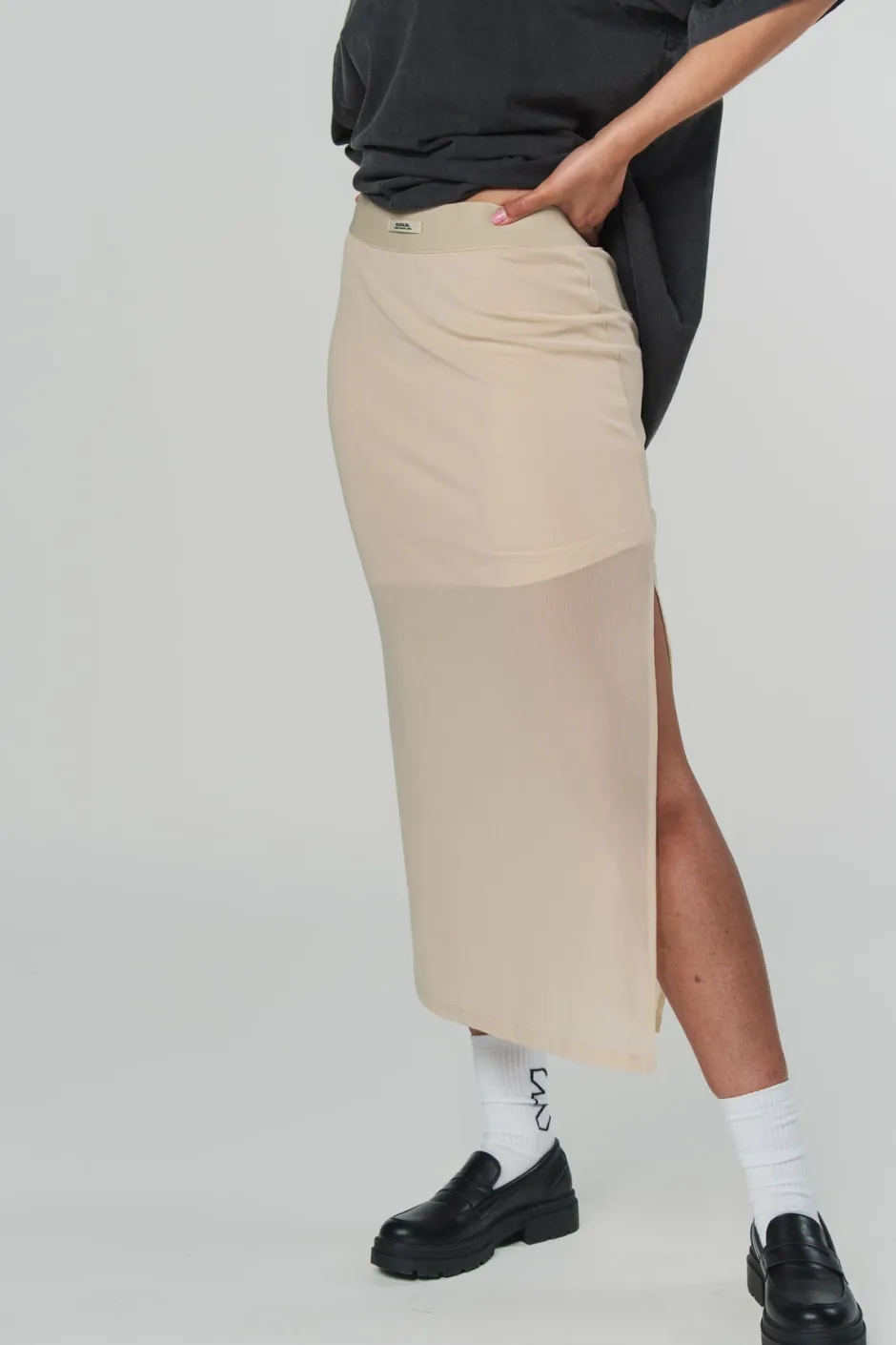 Fashion Karo Kauer Mesh Skirt Creme