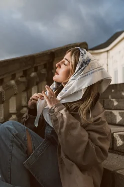 Sale Karo Kauer Silky Scarf Navy Sand