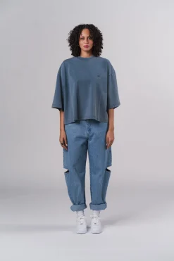 Fashion Karo Kauer T-Shirt Cropped Navy Blue