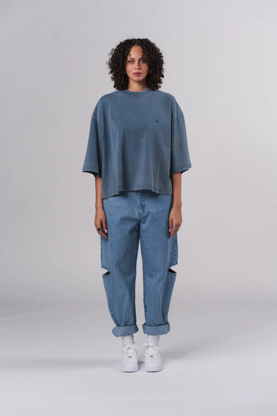 Fashion Karo Kauer T-Shirt Cropped Navy Blue