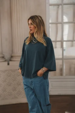 Fashion Karo Kauer T-Shirt Cropped Navy Blue