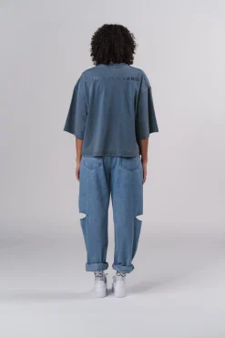 Fashion Karo Kauer T-Shirt Cropped Navy Blue