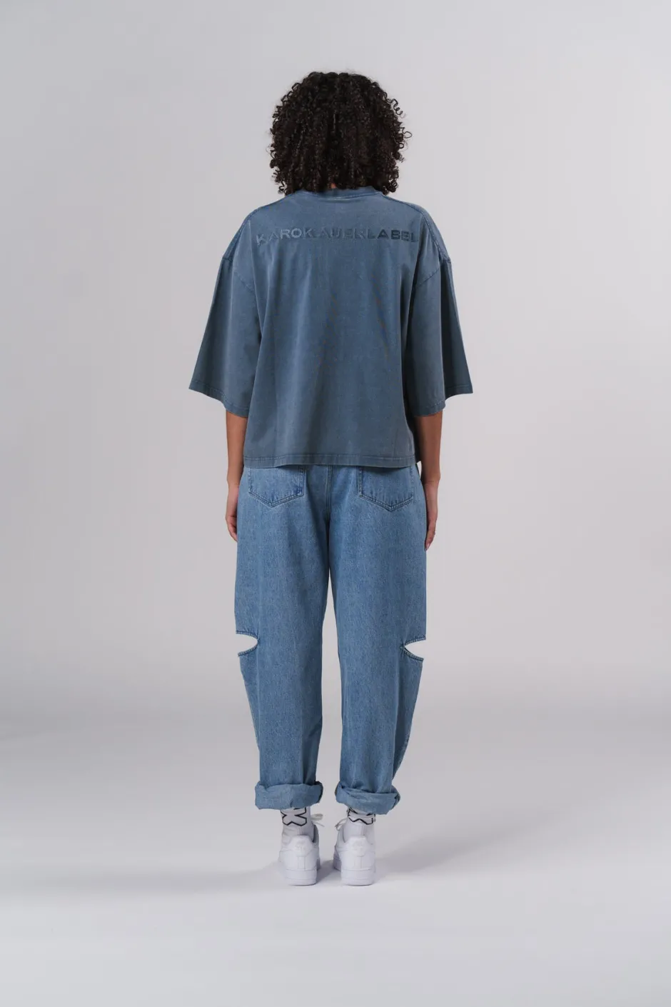 Fashion Karo Kauer T-Shirt Cropped Navy Blue