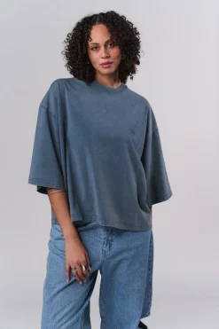 Fashion Karo Kauer T-Shirt Cropped Navy Blue