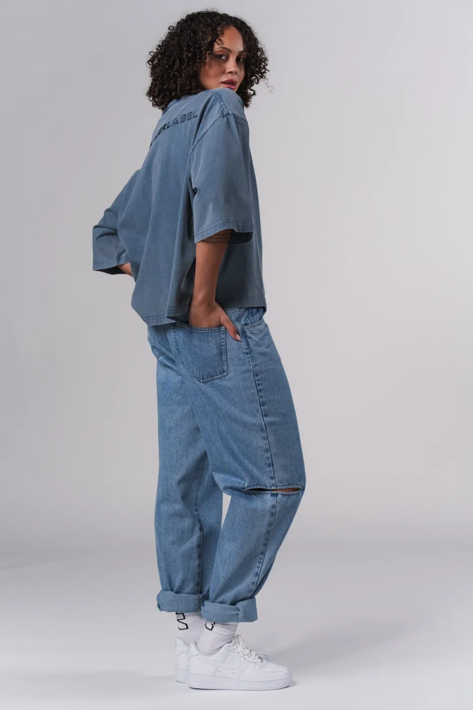 Fashion Karo Kauer T-Shirt Cropped Navy Blue