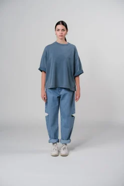 Fashion Karo Kauer T-Shirt Cropped Navy Blue