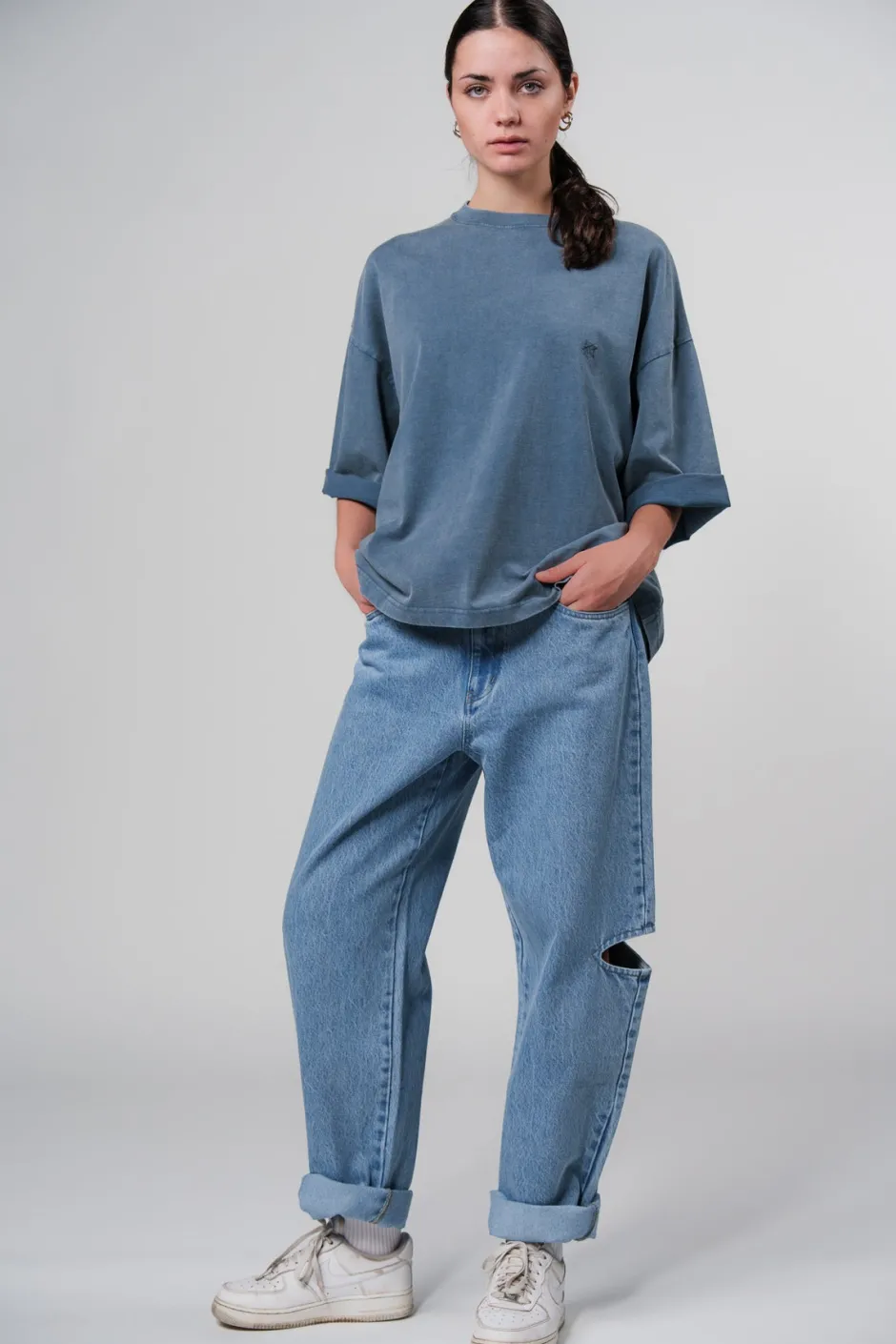 Fashion Karo Kauer T-Shirt Cropped Navy Blue