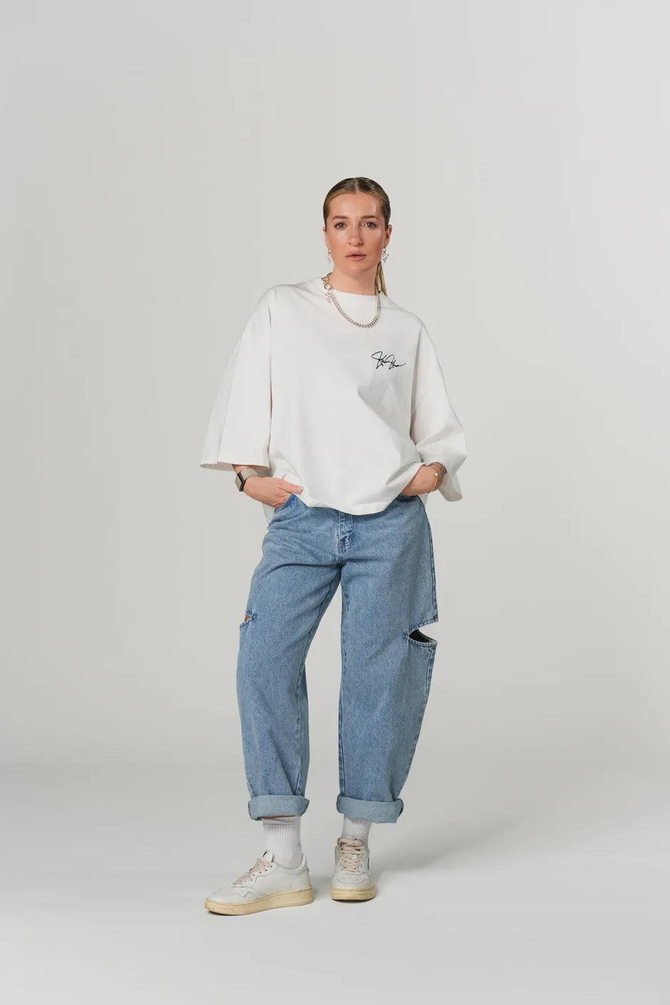 Fashion Karo Kauer T-Shirt Cropped White