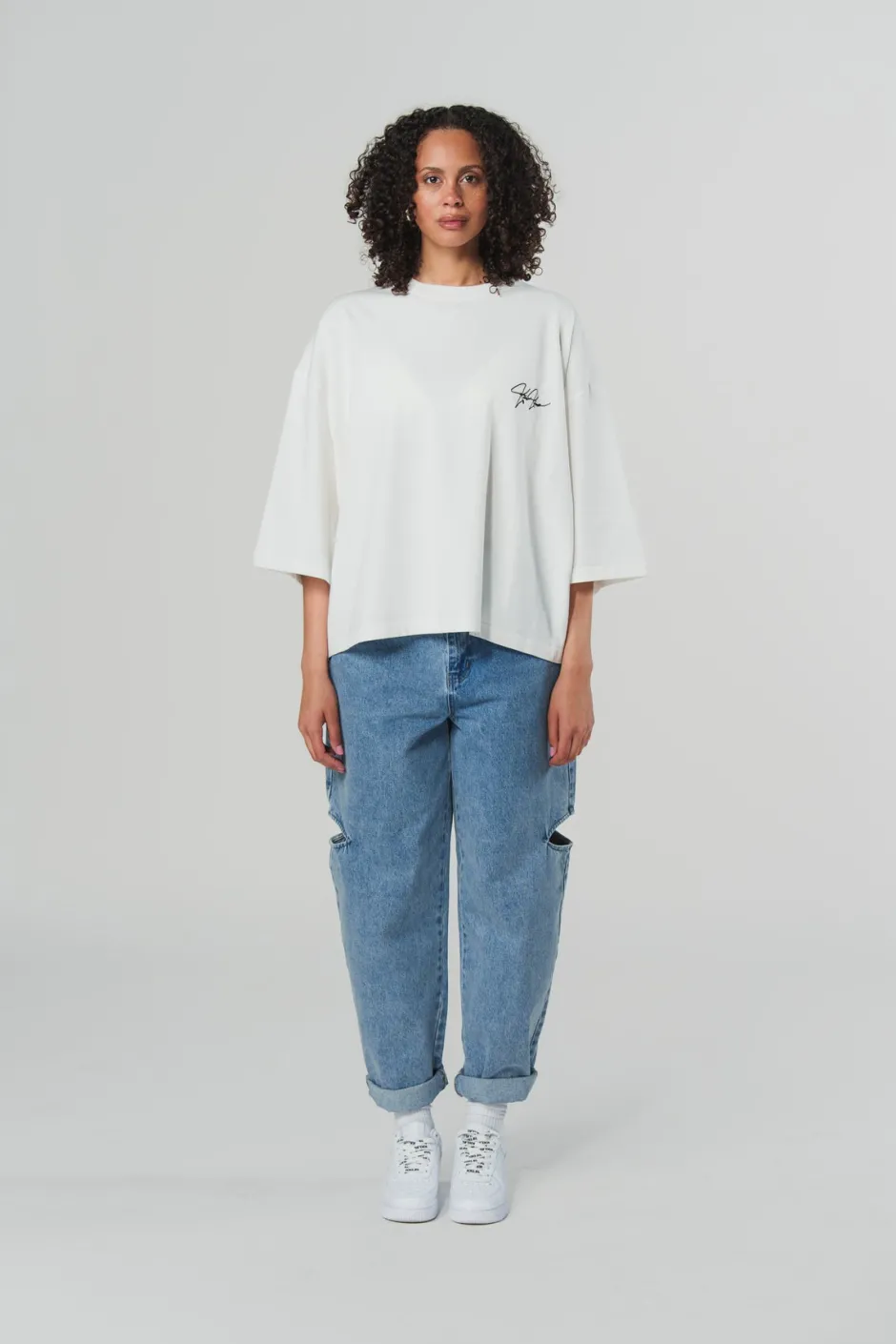 Fashion Karo Kauer T-Shirt Cropped White