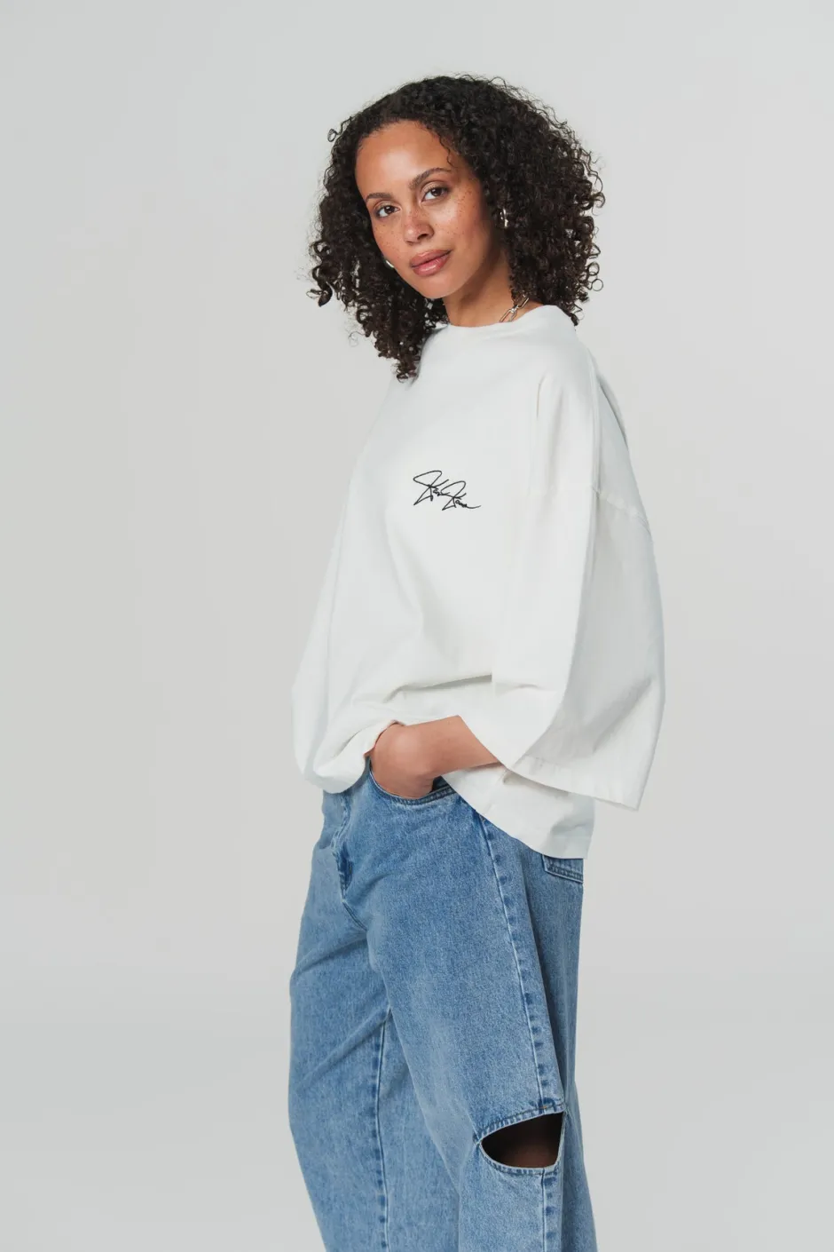 Fashion Karo Kauer T-Shirt Cropped White