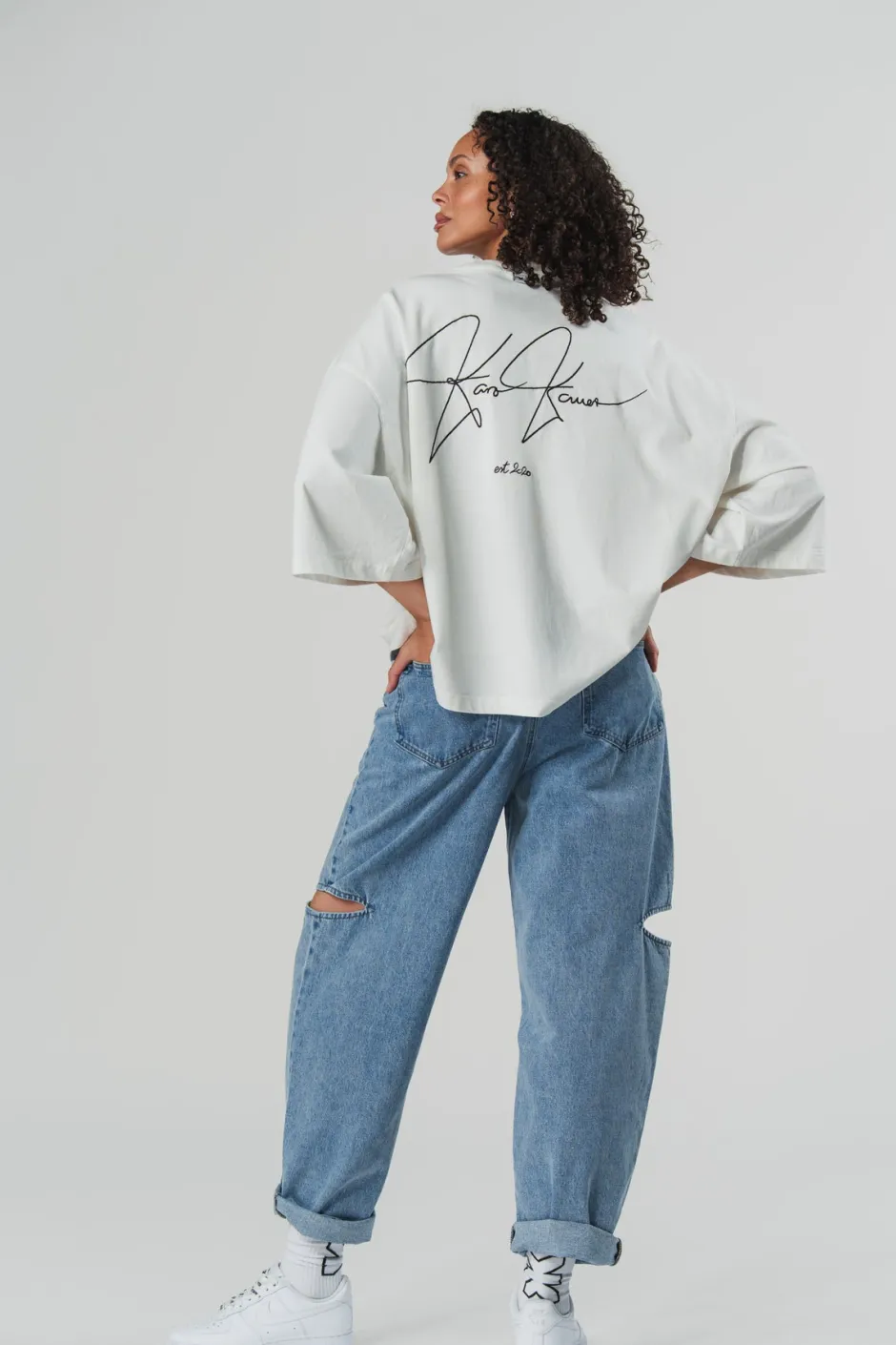 Fashion Karo Kauer T-Shirt Cropped White