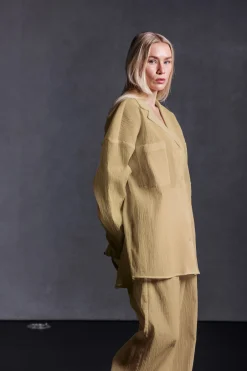 Hot Karo Kauer Woven Blouse Khaki