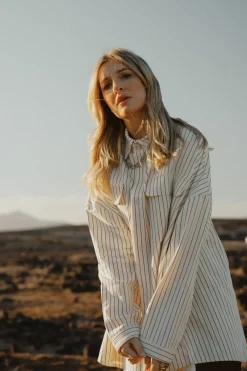 Outlet Karo Kauer Woven Blouse Striped white